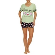 Secret Treasures Women's and Women's Plus Screened Short Sleeve V-Neck Sleep Tee and Boxer Short Pajama 2 Piece Set