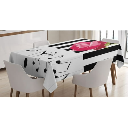 

Modern Tablecloth Hand Drawn Red Rose on Piano with Musical Notes Romantic Instrumental Art Rectangular Table Cover for Dining Room Kitchen 60 X 90 Inches Scarlet Black White by Ambesonne