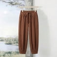 thumbnail image 4 of Miluxas Womens Linen Barrel Pants Wide Leg Baggy Comfy Elastic Waist Lounge Palazzo Summer Lightweight Casual Trousers Coffee M(M), 4 of 9