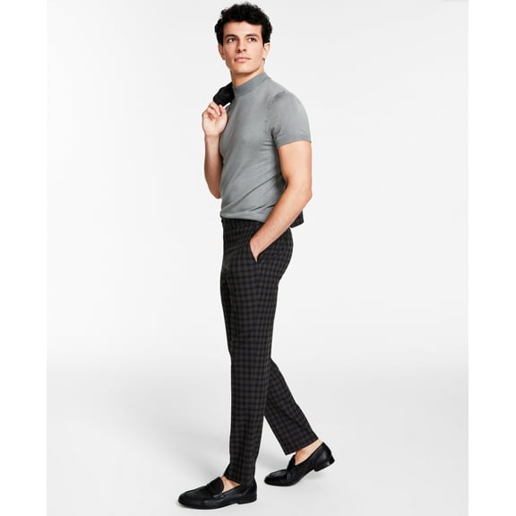 Bar III Men’s Slim-Fit Check Suit Pants, Brown, 36×34