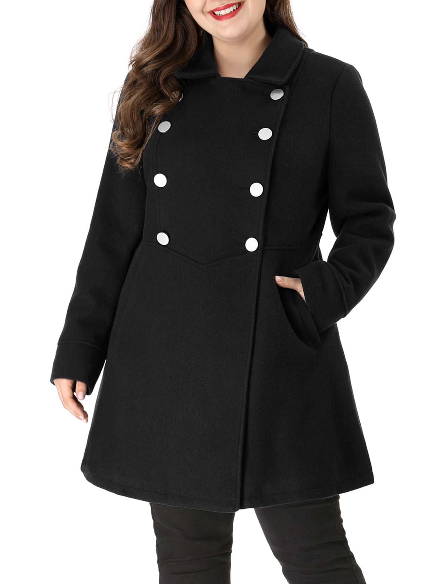 Women's Plus Size A Line Turn Down Collar Double Breasted Coat 