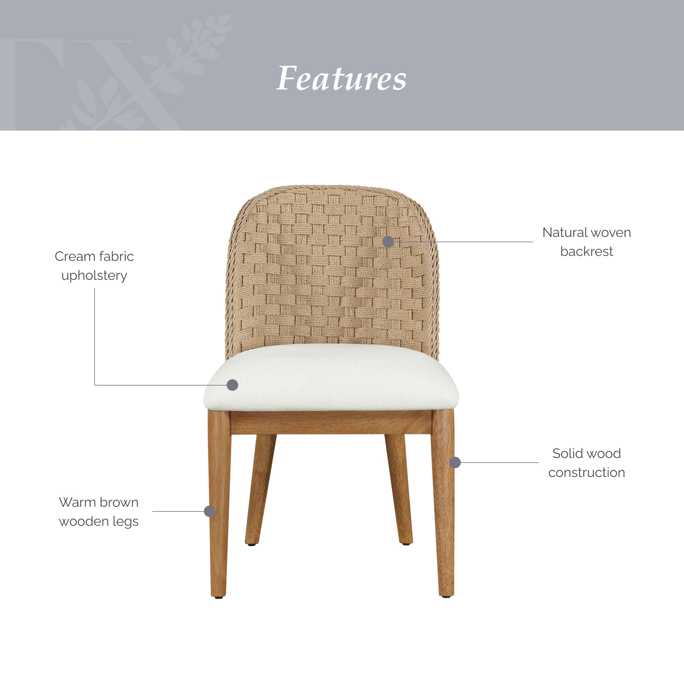 My Texas House Saylor Farmhouse Dining Chair Set, Natural Wood, Set of 2