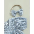 thumbnail image 6 of Musuos Baby Girl 2Pcs Summer Outfits, 3M 6M 12M 18M Short Puff Sleeve Plaid Print Romper with Bow Headband Set Cute Clothing, 6 of 10