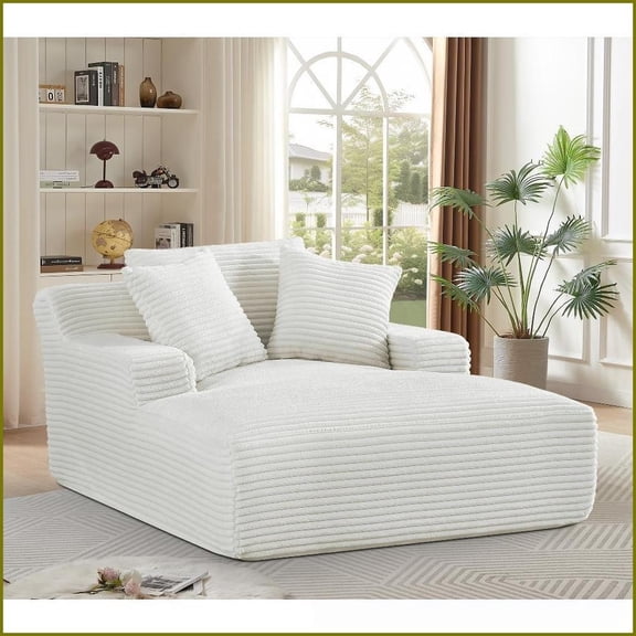Modern Oversized Corduroy Sleeper Chaise Lounge – No Assembly Full Foam Comfort for Living Room Bedroom | Corduroy | Tight Back | Square Arms