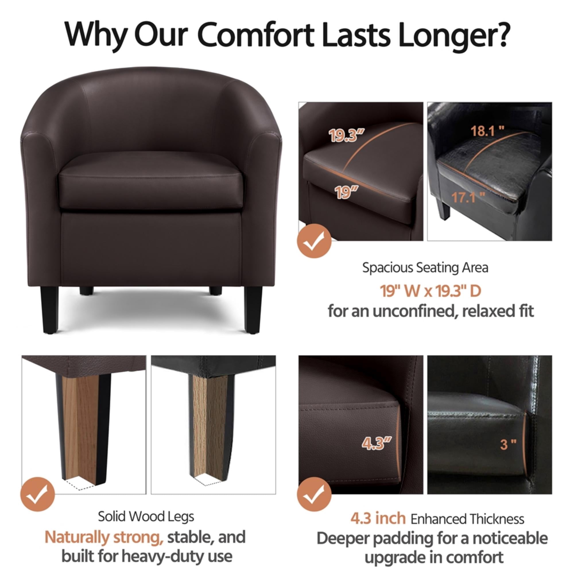 Renwick Faux Leather Barrel Accent Chair for Livingroom, Espresso