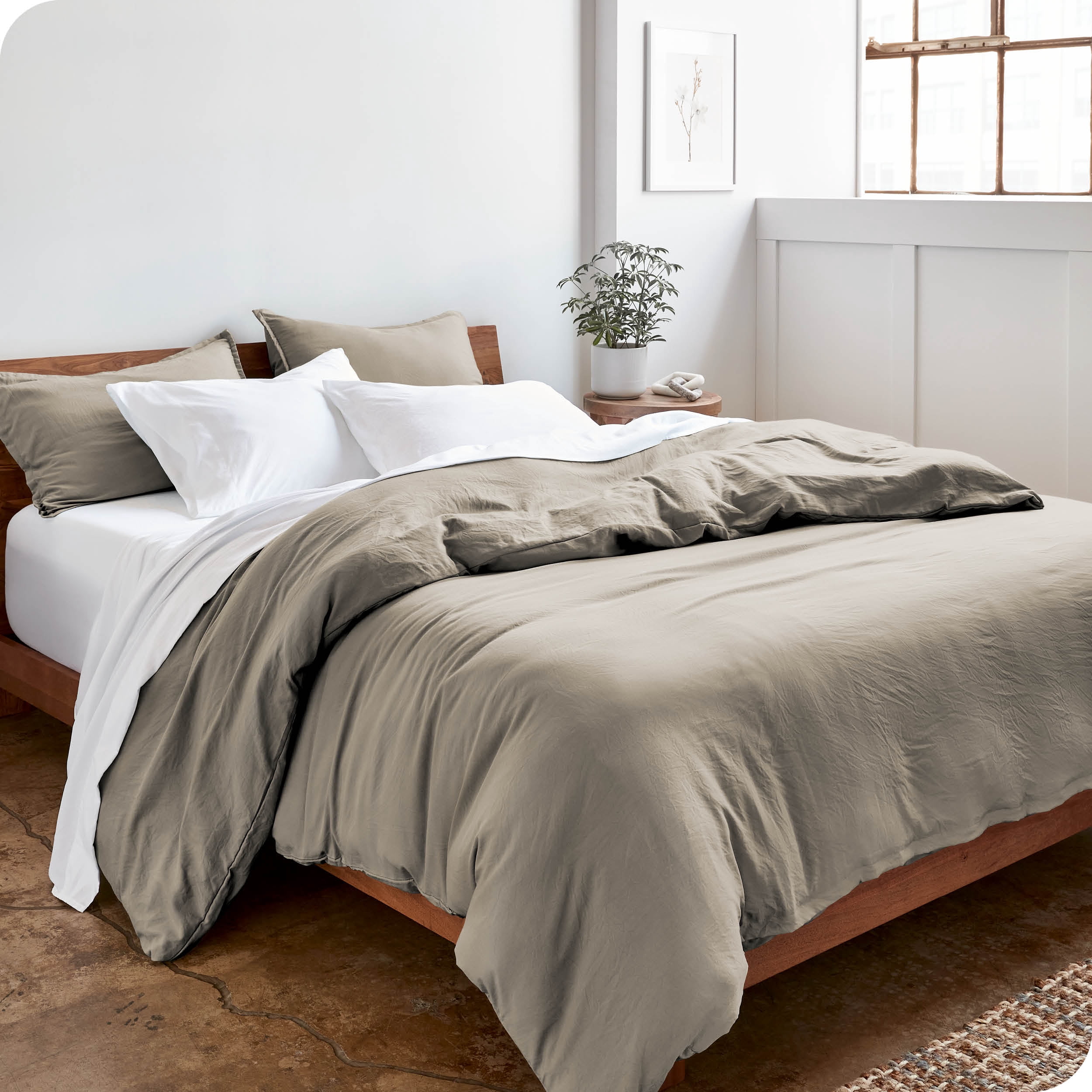 Bare Home Sandwash Microfiber Duvet Cover & Sham Set, Full, Fog, 3-Pieces