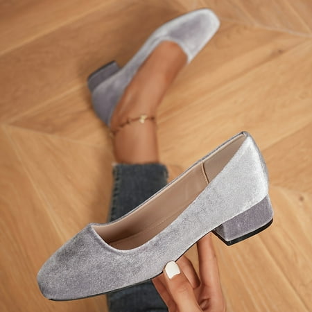 

Women s Solid Color Chunky Heels Elegant Square Toe Dress Slip On Heels