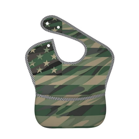 Bingfone Mess-Proof Baby Bib - Waterproof Bib For Baby Boy Or Girl With Food Catcher Pocket, Unisex-Jungle Green Camo Usa Flag