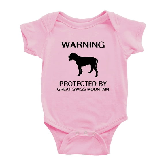 Warning: Protected by A Great Swiss Mountain Dog Funny Baby Bodysuit Romperss (Pink,3-6 Months)