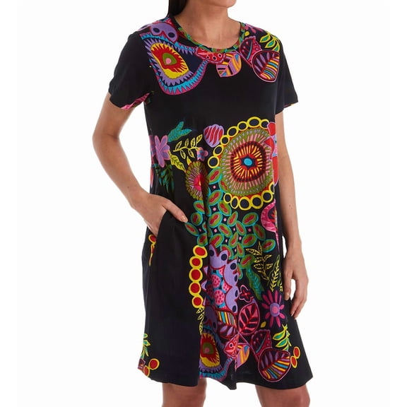 Women's La Cera 2522 100% Cotton Bold Knit Lounge Dress (Black L)