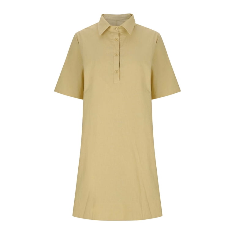 SMihono Elegant Cotton Linen Shirt Dress for Women 2025 Loose Half Sleeve  Lapel V Neck Casual Plus Size Dresses Khaki L - Walmart.com