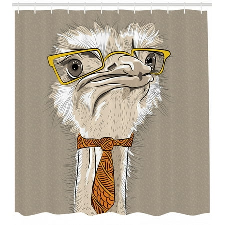 Indie Shower Curtain Sketch Portrait Of Funny Modern Ostrich Bird