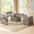 thumbnail image 3 of SEDETA 70.9" L Shaped Standing Desk with Storage, Convertible Height Adjustable Electric Sit Stand Desk with File Drawers, Cabinet, Monitor Shelf & Charging Port, Grey, 3 of 9