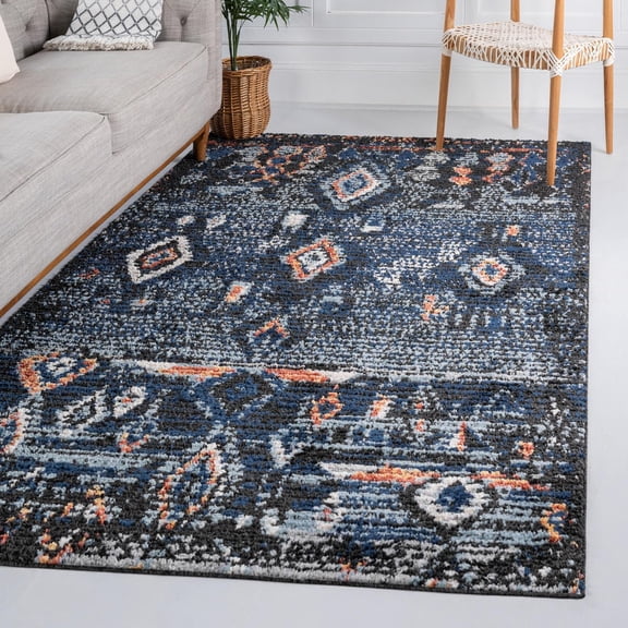 Unique Loom Morocco Collection Area Rug - Palace (4' 1" x 6' 1" Rectangle Navy Blue/Black)