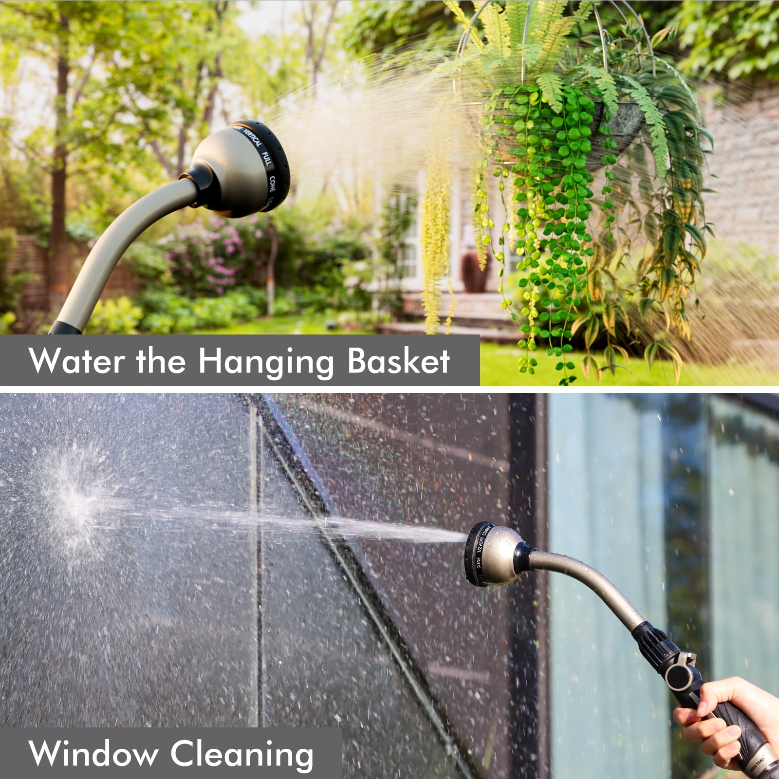 Restmo Garden Hose Wand with 10 Spray Patterns, 15-Inch Hose Nozzle Sprayer, Watering Wand Heavy Duty With Thumb Flow Control