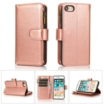Allytech iPhone SE 2022/3rd/2020 Wallet Case, 9 Cards Holder Zipper Wallet Case for Women Men Shockproof Hand Strap Full Protective Flip Stand Case Cover for Apple iPhone iPhone 8/7 - Rosegold
