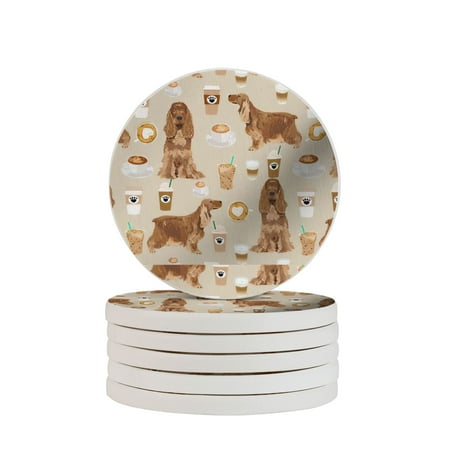 

Circular Drink Coasters Set Cocker Spaniel Coffee Dogs And Lattes Beautiful Home Decor Diatomite Heat-Resistant Diatomite Protect Table Countertop