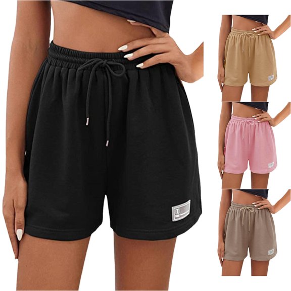 CAIVO Women Sports Knit Shorts Casual Drawstring Waist Sports Shorts Running Sports Shorts Comfort Summer Outdoor Work Solid Color Bottoms