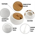 thumbnail image 3 of 6 Pcs Porcelain Condiment Jar Spice Container with Lid - 5.8 Oz Sugar Bowls Set with Spoons and Tiered Bamboo Display Rack - Pottery Cruet Pot for Sugar Serving Salt Coffee Tea(Label Included), 3 of 7