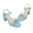 thumbnail image 3 of XYD Women Sexy Rhinestones Open Toe Sandals Chunky High Heel Buckled Ankle Strap Pumps Party Summer Shoes Size 7 Blue, 3 of 4