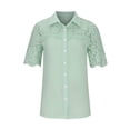 thumbnail image 4 of JWZUY Womens Lace Crochet V Neck 3/4 Sleeve Button Down Ruched Shirt Casual T Shirts Blouses Pullover Tops Green XL, 4 of 6