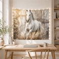 thumbnail image 5 of White Horse in Gallop on Rustic Wood with Leaves, Energetic Rustic Style for Animal Lovers, Equine Wall Art, Housewarming Gift Tapestry Wall Hanging for Bedroom and Living Room, 5 of 7