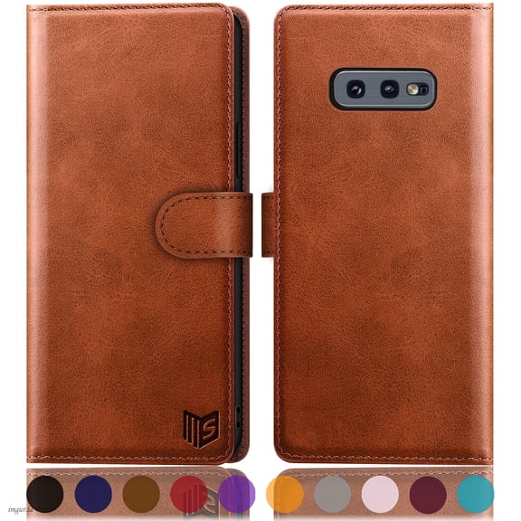 SUANPOT For Samsung Galaxy S10e Wallet Case with RFID Blocking Credit Card Holder,Light Brown