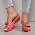 thumbnail image 3 of Modisza Flower Leather Wedges Sandals for Women Open Toe Low Wedges Slides Summer Outdoor Walking Dress Sandal Shoes Pink Size 7.5, 3 of 6