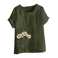thumbnail image 4 of LNWUY (S-5XL) Plus Size Cotton Linen Tops for Women Short Sleeve Loose Fit Casual Gauze Tops Summer Boho Floral Print Blouse Tees Green M, 4 of 5
