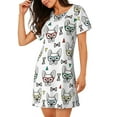 thumbnail image 2 of Easygdp Cute French Bulldog Camisón de manga corta para mujer, informal, estampado, 2 of 6