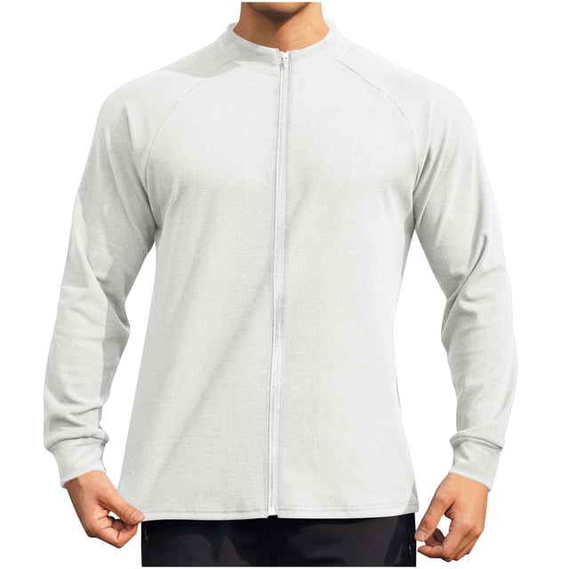 fatyb Chandails à Fermeture Éclair Complète pour Hommes, Manches Longues Thermiques, Chandails Décontractés à Col Rond pour Hommes, Hauts Légers d'Entraînement