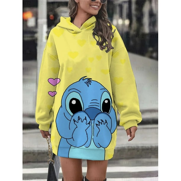 Sudadera con capucha de Disney Stitch para mujer vestido de sueter informal de calle moda de viento Simple regalo de cumpleanos Top nuevo Walmart en linea