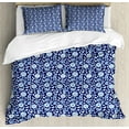 thumbnail image 1 of Floral King Size Duvet Cover Set, Traditional Chinese Porcelain Motif Inspired Flower Design, Decorative 3 Piece Bedding Set with 2 Pillow Shams, Night Blue Cobalt Blue and White, by Ambesonne, 1 of 3