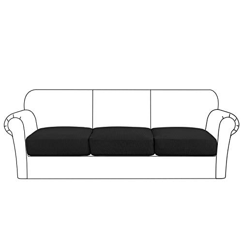 High Stretch Cushion Cover Sofa Cushion Furniture Protector for Loveseat Seat Sofa slipcover Sofa Cover with Elastic Bottom 3 Pieces Cushion Covers, Black