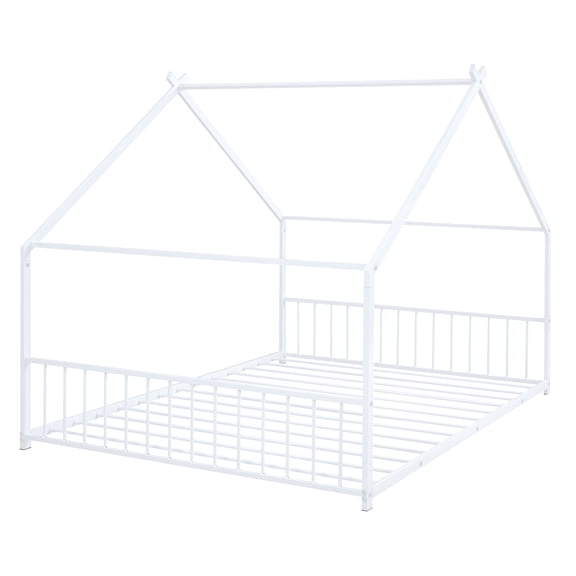 Full-size metal bed, high quality, easy to assemble, sturdy and stable, provides a comfortable atmosphere, white