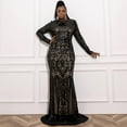 thumbnail image 2 of Women's Plus Size Formal Sequin Prom Dress,Long Sleeve Draped Mermaid Hem Evening Dress, 2 of 8