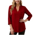 thumbnail image 3 of jobturf 3/4 Length Sleeve Womens Tops Trendy V&nbsp;Neck Pocket Tee Shirts Comfy Loose Work Basic Tees Spring Summer Ladies Blouses S-XXL, 3 of 8
