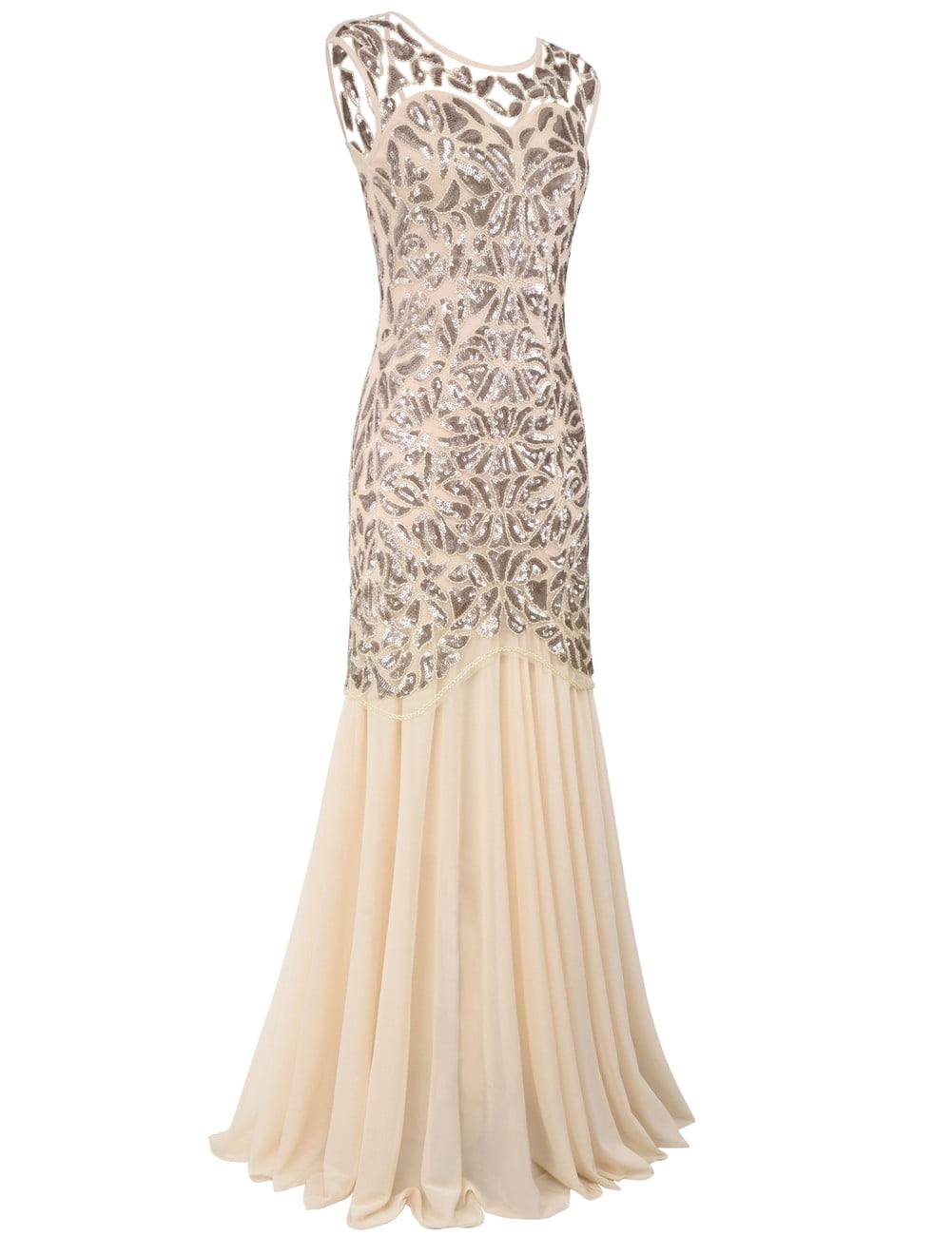 PrettyGuide Women's 1920s Vintage Sequin Dress Gatsby Flapper Formal Summer  O Neck Glitter Long Mesh Evening Prom Dress Champagne - Walmart.com