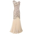 thumbnail image 6 of PrettyGuide Women's 1920s Vintage Sequin Dress Gatsby Flapper Formal Summer O Neck Glitter Long Mesh Evening Prom Dress Champagne, 6 of 7
