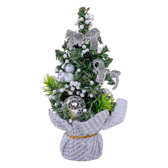 Mini Christmas Tree Tabletop Ornament, Ongmies Artificial Christmas Tree with Berry Needles and Xmas Flowers, Christmas Decorations Indoor