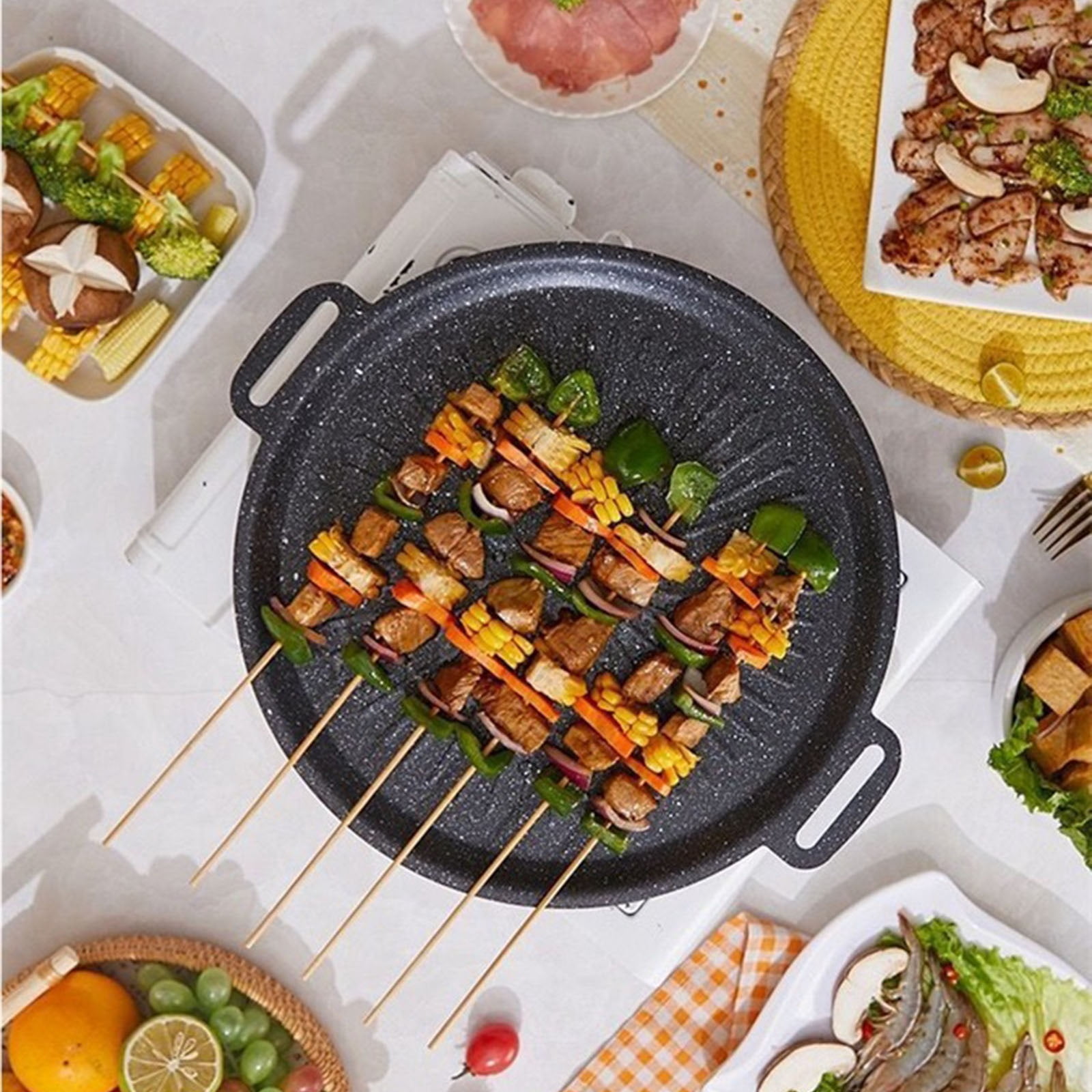 Korean Grill Pan with Non Stick BBQ Grill Pans for Indoor Cooking Compatible for Induction Gas Stove