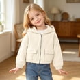 thumbnail image 5 of Y-Sunset Girls Solid Corduroy Hooded Zip Up Jacket, Elastic Hem Cropped Toddler Outerwear， Wind Resistant Kids Coat for Fall Daily Outdoor Travel Camping Wear(Beige/12-13 Years), 5 of 7