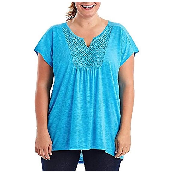 Women's Plus Size Slub Crochet Bib Tunic Thermal Shirts