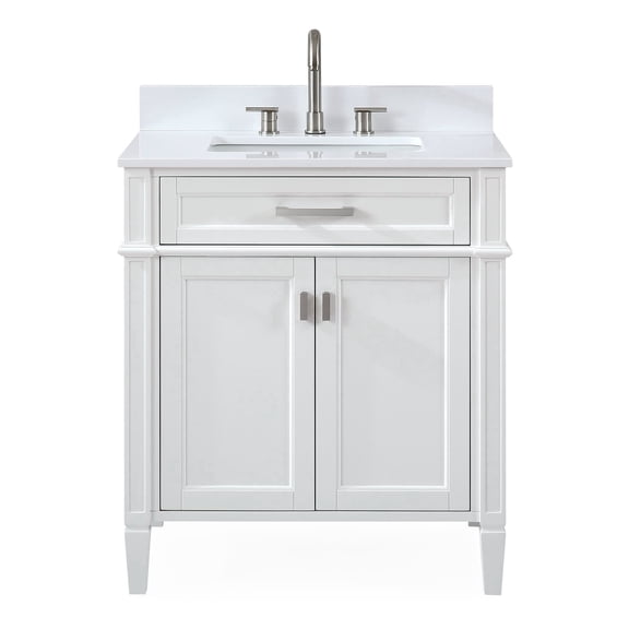 Tennant Brand 30" Modern White Bathroom Vanity with White Quartz Top
