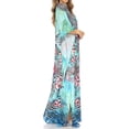 thumbnail image 4 of Sakkas Yeni Women's Short Sleeve V-neck Summer Floral Long Caftan Dress Cover-up - 473 - One Size, 4 of 5