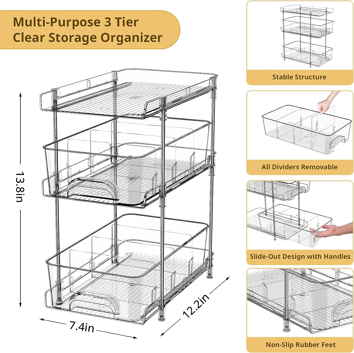 2 tier Clear Organizers With Dividers Multi purpose - Temu