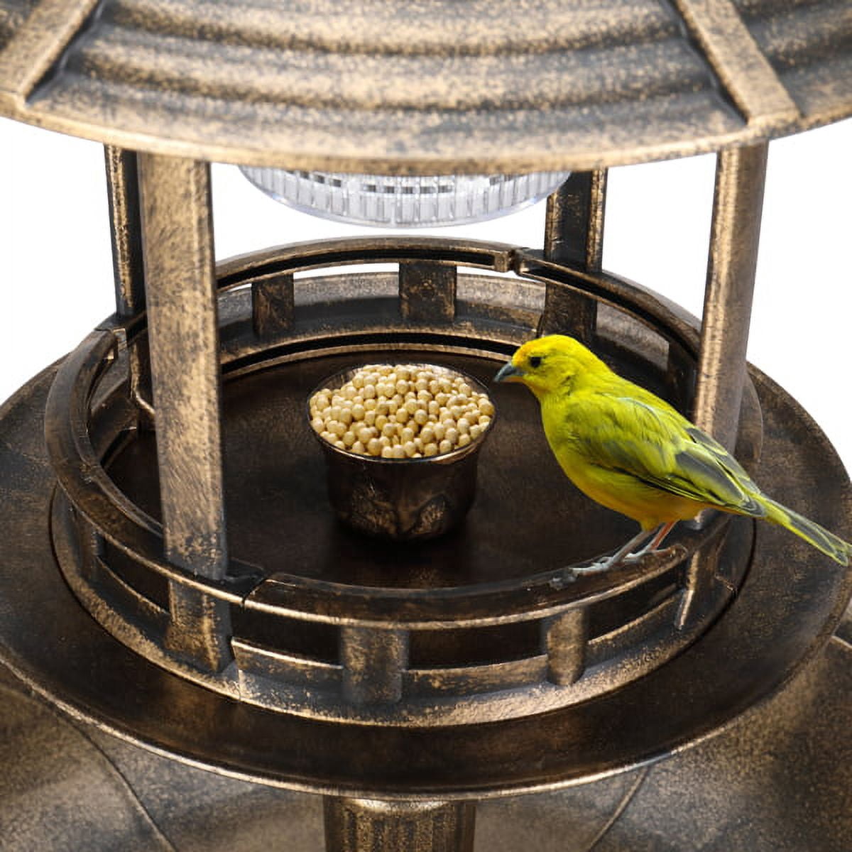 51cm Solar Light Bird Bath, Antique Bronze Resin Garden Decor with Fleur-de-Lis, Weatherproof Outdoor Birdfeeder & UV-Resistant Base