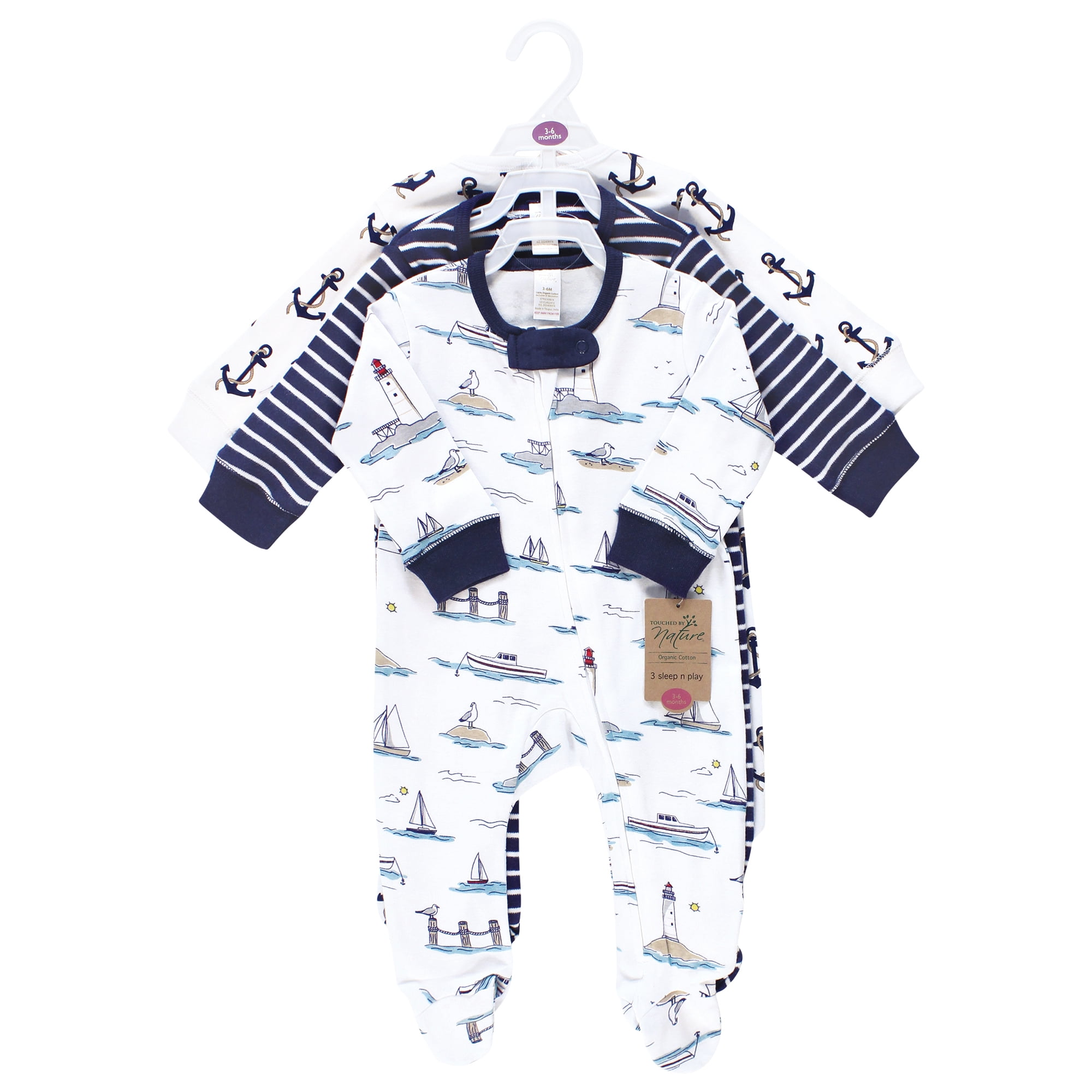 Touched by Nature Unisex Baby Organic Cotton Sleep and Play, Lighthouse Seagull, 6-9 Months