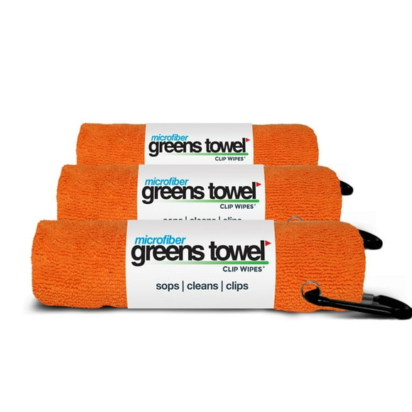 Greens Serviette Orange Ensemble de 3 Serviettes de Golf pour Sacs de Golf avec Clip, Tissu en Microfibre Peluche, 16x16, l'Original (Orange Crush)