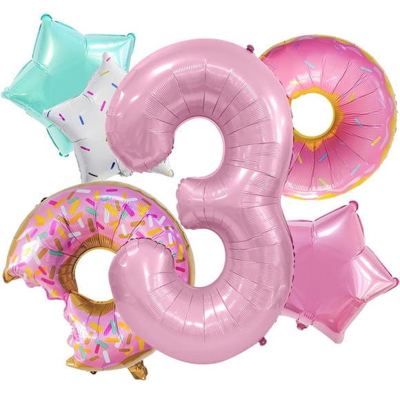 Set de 6 globos rosas de donas para 3.er cumpleaños Dokuna